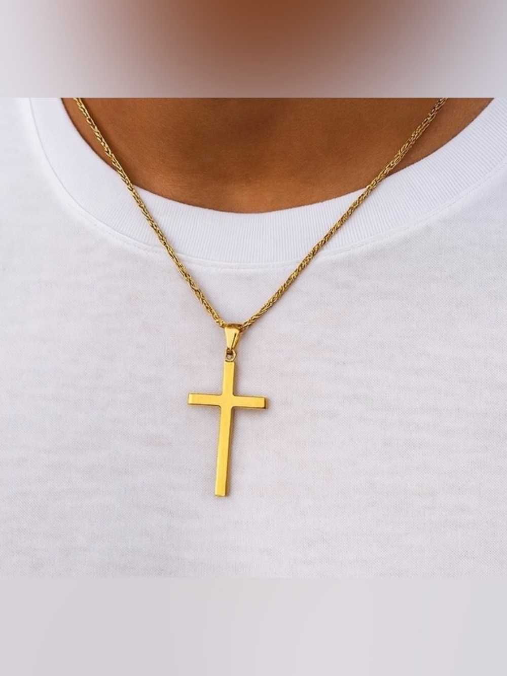 14 Karat Gold Plated Men’s Stainless Steel 1.54” x 0.98” Cross - Picture 4 of 6